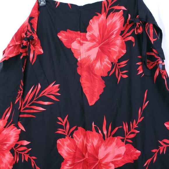 Hibiscus Collection Hawaii Red n Black Split Leg Open Sides Wrap Relaxed Floral - Picture 10 of 16